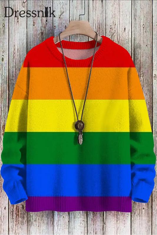 Regenbogen Muster Kunstdruck Retro Casual Strick Pullover Pullover