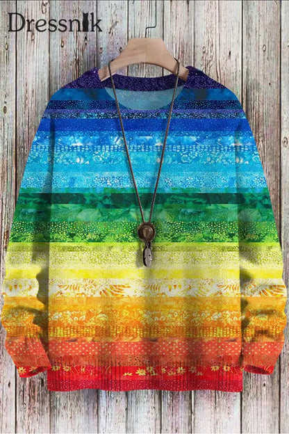 Regenbogen-Streifen-Muster-Kunstdruck Vintage Lässig Gestrickter Pullover