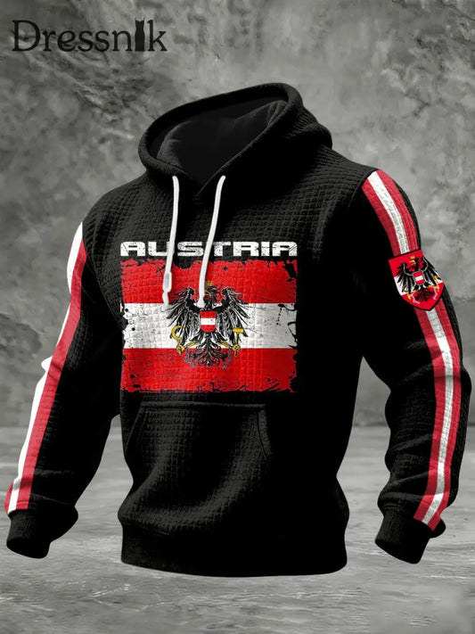 Retro Abstrakt Österreich ische Flagge Casual Waffel Hoodie Schwarz / S
