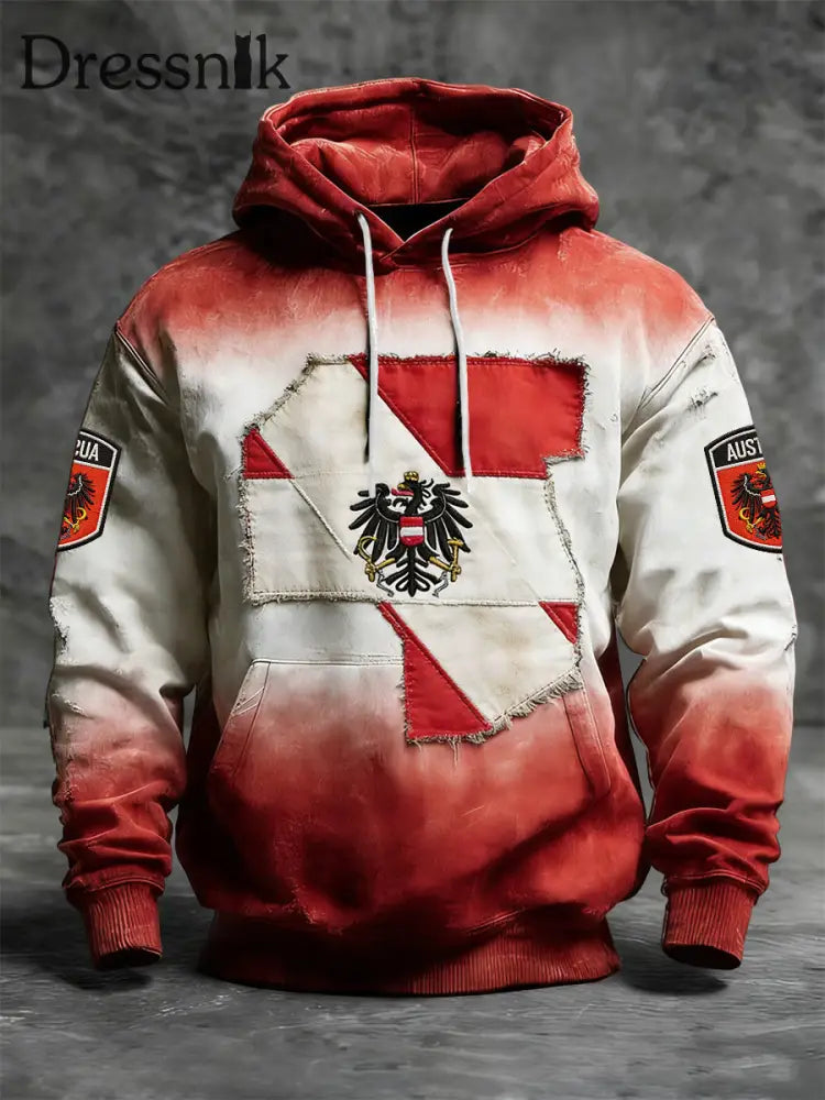 Retro Abstrakt Österreich ische Flagge Patchwork Casual Hoodie mehrfarbig / S