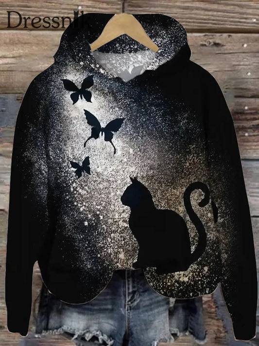 Retro Abstrakt Steigung Katze Kunstdruck Casual Top A / S