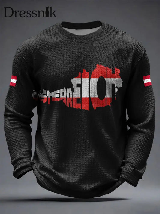 Retro Abstrakte Österreich ische Flagge Karte Lässiges Waffel gewebe T-Shirt Schwarz / S