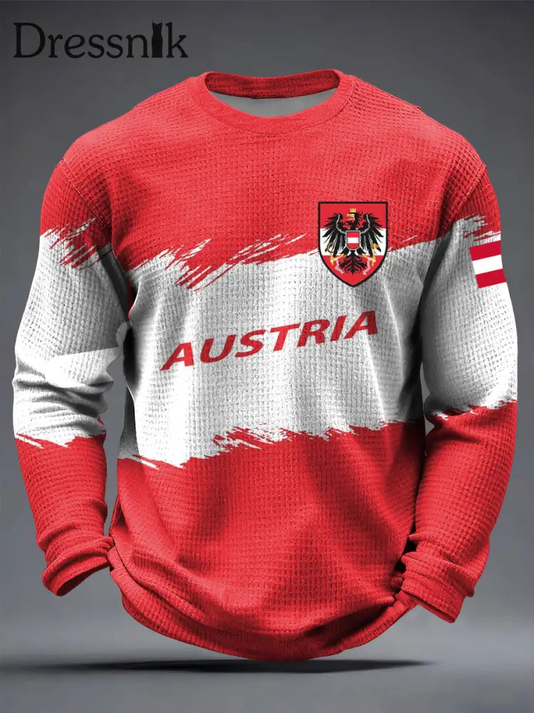 Retro abstrakte österreich ische Flagge lässig Waffel gewebe T-Shirt mehrfarbig / S