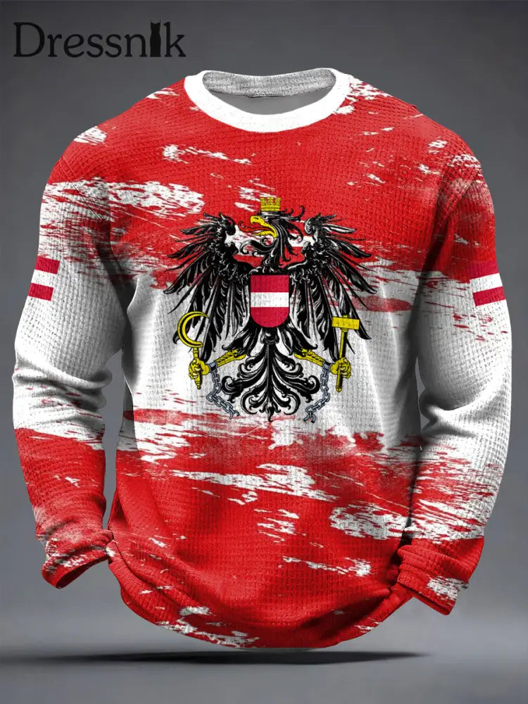 Retro abstrakte österreich ische Flagge lässig Waffel gewebe T-Shirt Rot / S