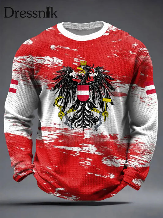 Retro abstrakte österreich ische Flagge lässig Waffel gewebe T-Shirt Rot / S