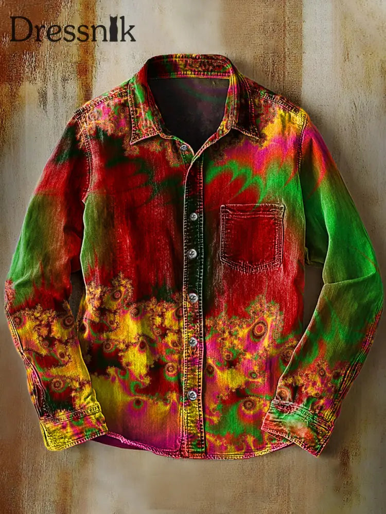 Retro abstraktes Gradienten-Kunstdruck-Lässiges Langarm-Hemd A / S