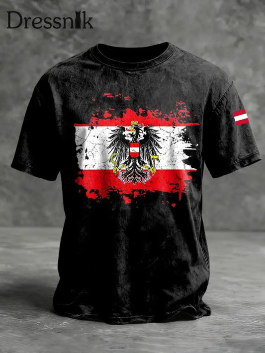 Retro abstraktes österreichi scher Flagge Emblem Casual T-Shirt mehrfarbig / S