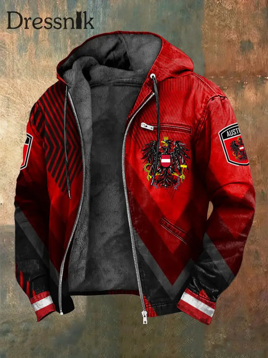 Retro Asymmetrisch-Stitch Österreich isches Emblem Fleece-Kapuzen jacke Rot / S