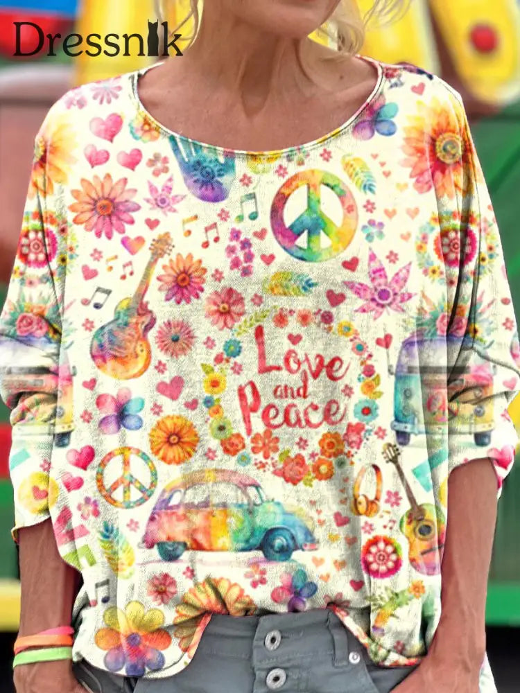 Retro Bohemian Hippie Blumen druck Vintage lässig Baumwolle V-Ausschnitt lang ärmel iges T-Shirt A / S