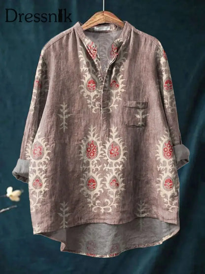 Retro Boho Blumen gedruckt lässig lange Ärmel bequemes Baumwoll hemd E / S
