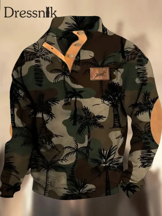 Retro Cowboy Camouflage Muster Bedruckt Western Button Up V-Ausschnitt Outdoor Dickes Sweatshirt A