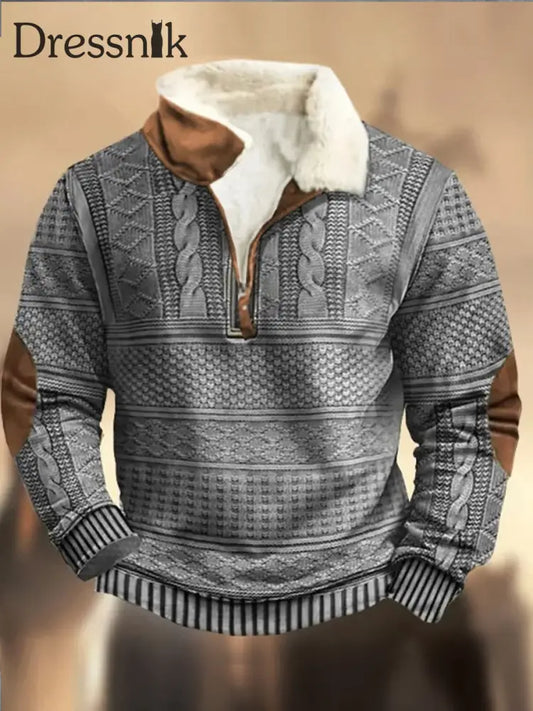 Retro Cowboy Textur Muster Gedruckt Western Furry Revers Reiß Verschluss V-Ausschnitt Outdoor