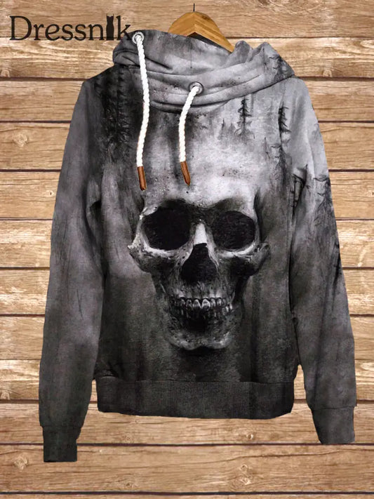 Retro Dark Punk Skull Print Mode Kapuzen-Sweatshirt Mit Langen Ärmeln