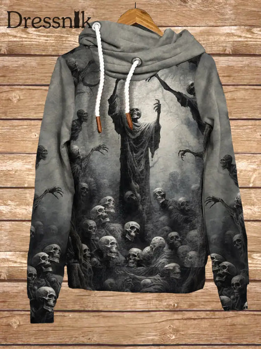 Retro Dark Punk Skull Print Mode Kapuzen-Sweatshirt Mit Langen Ärmeln