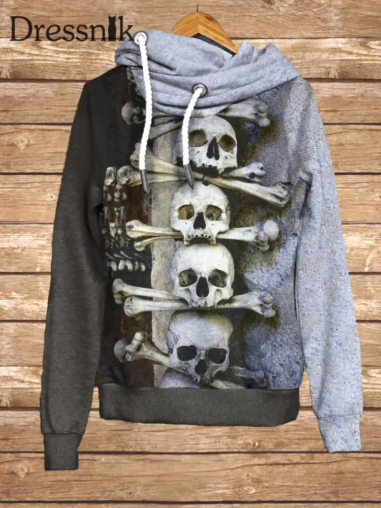 Retro Dark Skull Kunstdruck Mode Kapuzen-Sweatshirt Mit Langen Ärmeln