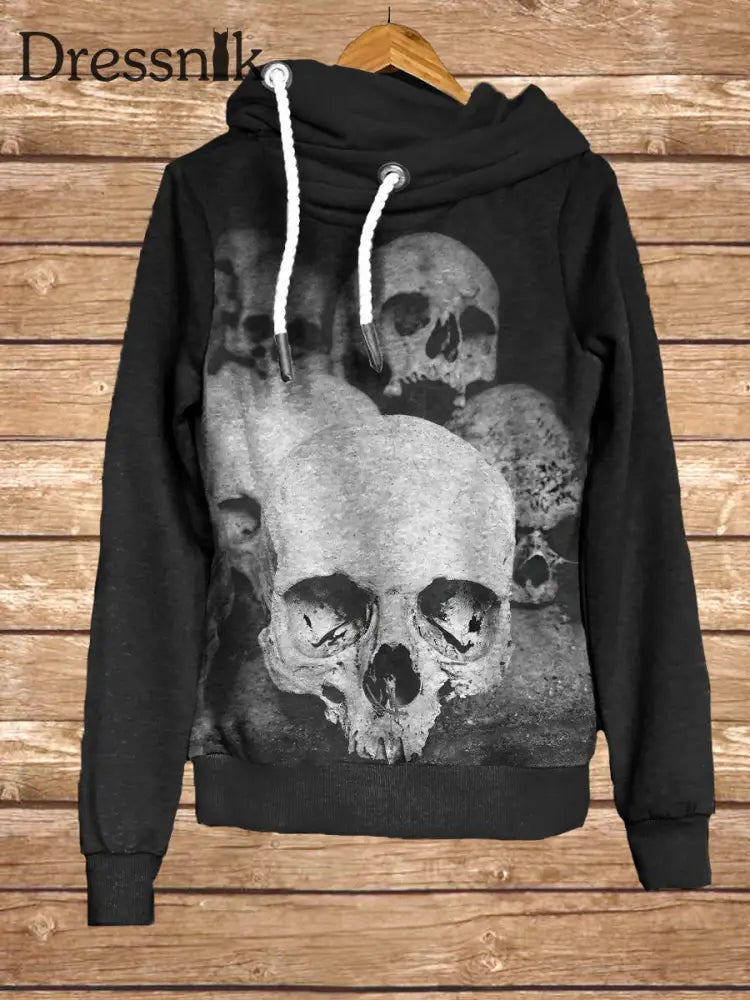 Retro Dark Skull Kunstdruck Mode Kapuzen-Sweatshirt Mit Langen Ärmeln