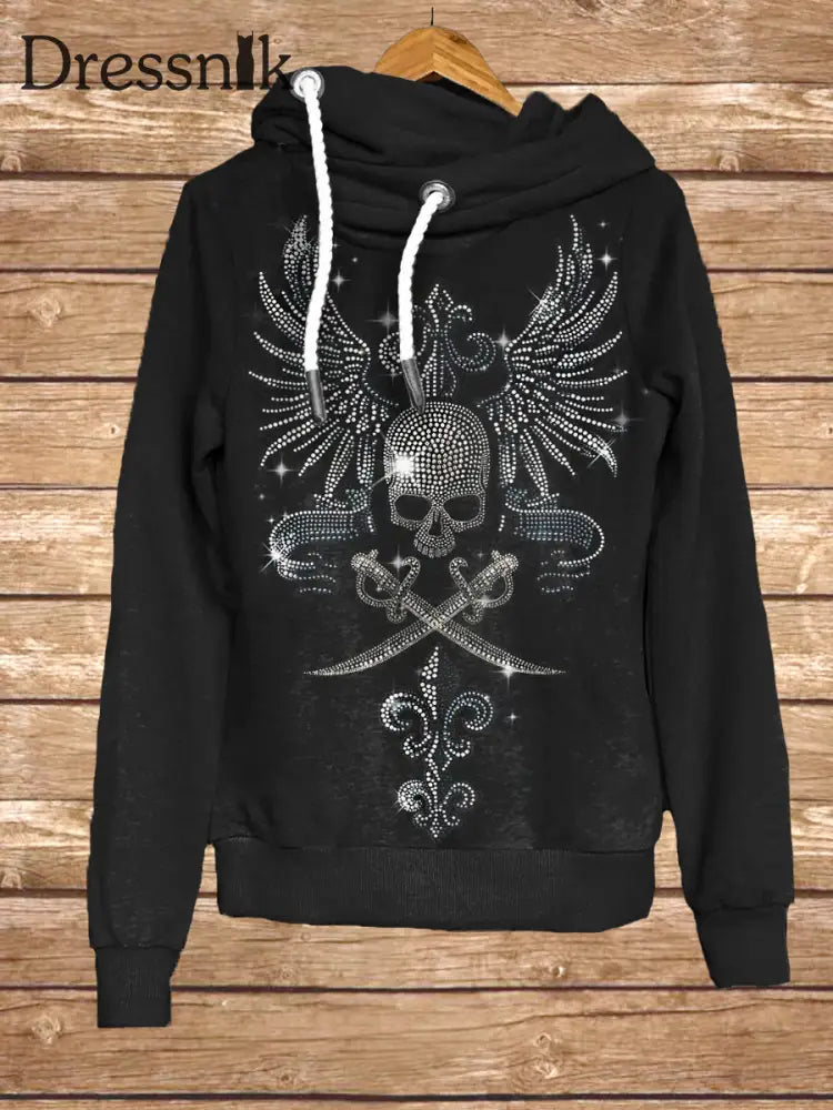 Retro Dark Skull Kunstdruck Mode Kapuzen-Sweatshirt Mit Langen Ärmeln