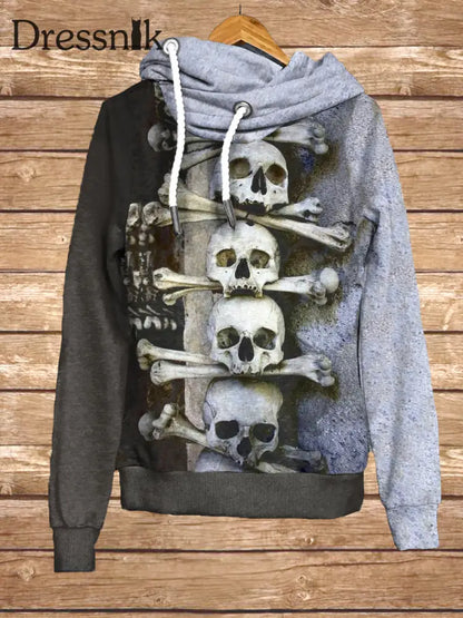 Retro Dark Skull Kunstdruck Mode Kapuzen-Sweatshirt Mit Langen Ärmeln A / S