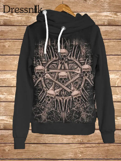 Retro Dunkel Schön Gothic Print Mode Kapuzen-Sweatshirt Mit Langen Ärmeln