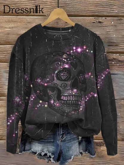 Retro Dunkel Schön Gothic Print Mode Kapuzen-Sweatshirt Mit Langen Ärmeln