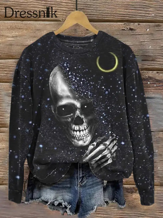 Retro Dunkel Schön Gothic Print Mode Kapuzen-Sweatshirt Mit Langen Ärmeln