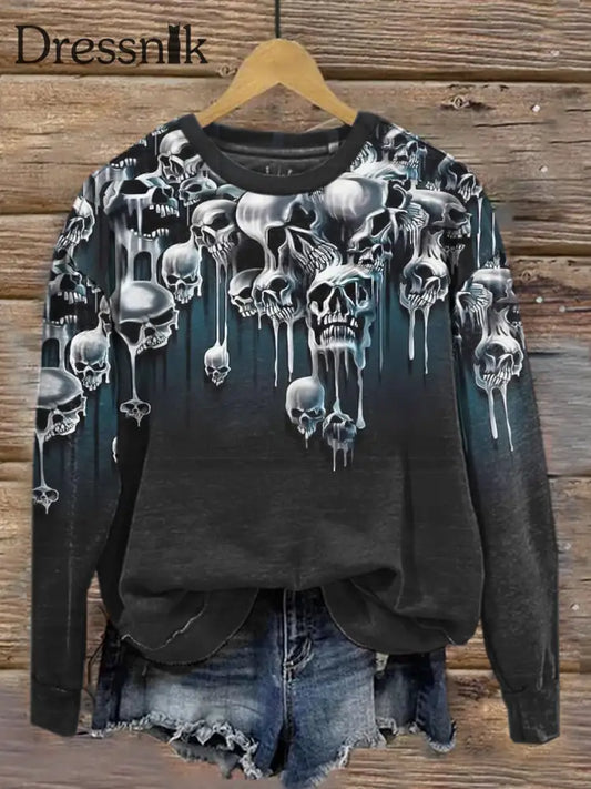 Retro Dunkel Schön Gothic Print Mode Kapuzen-Sweatshirt Mit Langen Ärmeln