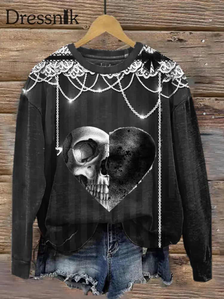 Retro Dunkel Schön Gothic Print Mode Kapuzen-Sweatshirt Mit Langen Ärmeln A / S