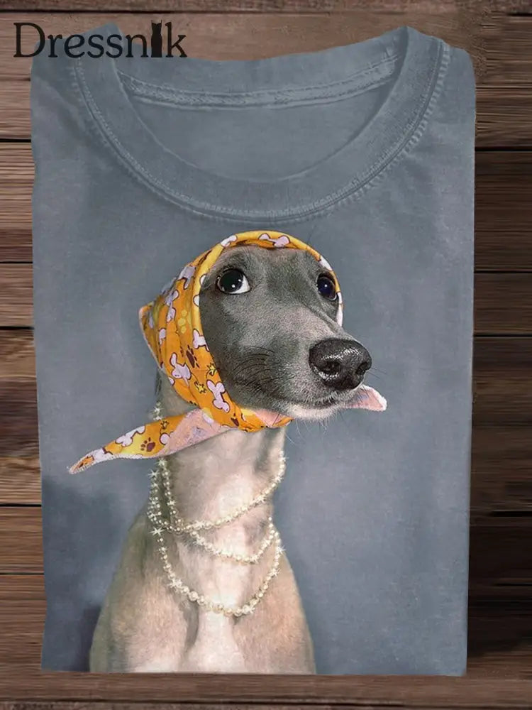 Retro Elegante Hunde Dame Print Mode T-Shirt A / S