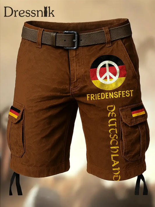 Retro Friedens fest Deutschland Flagge bedruckte Textur Kordel zug Tasche Freizeit Cargo Shorts A / M