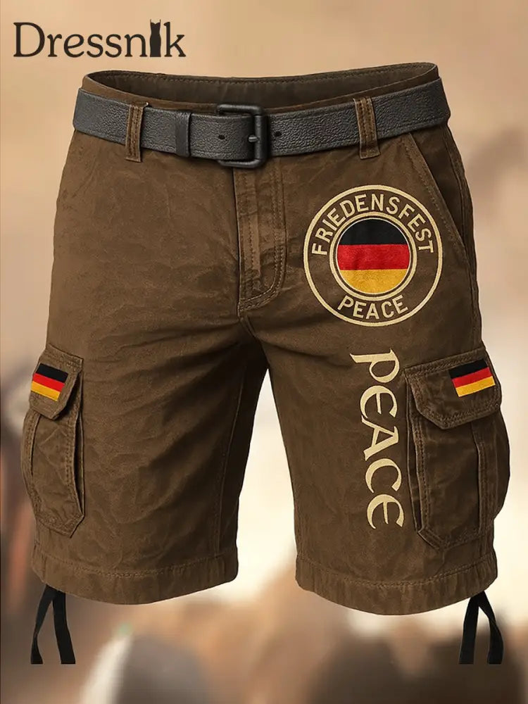 Retro Friedens fest Deutschland Flagge bedruckte Textur Kordel zug Tasche Freizeit Cargo Shorts A / M