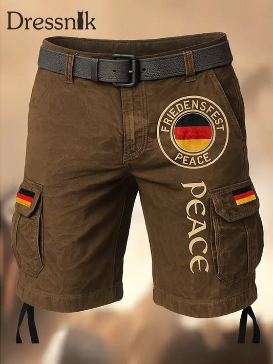 Retro Friedens fest Deutschland Flagge bedruckte Textur Kordel zug Tasche Freizeit Cargo Shorts A / M