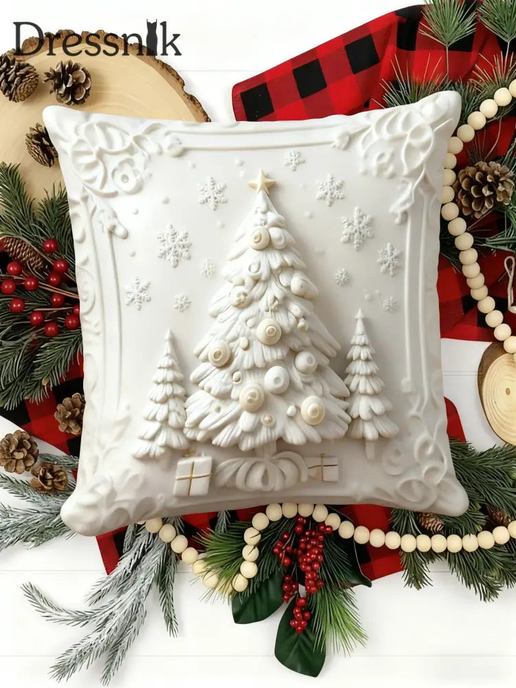 Retro Fröhliches Weihnachts baum Heim dekor Kissen Weiß / EINS