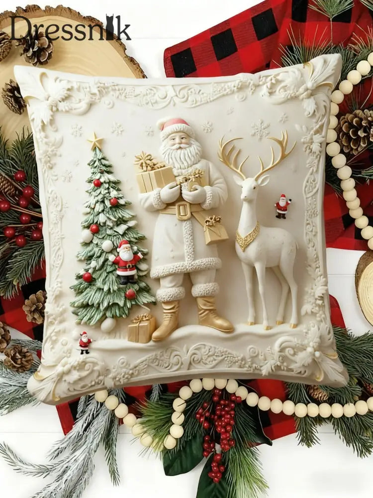Retro Fröhliches Weihnachts fest Santa Rentier Heim dekor Kissen Weiß / EINS
