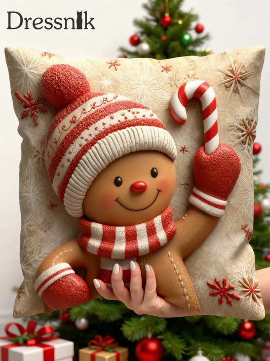 Retro Fröhliches Weihnachts lebkuchen mann Heim dekor Kissen Khaki / EINS