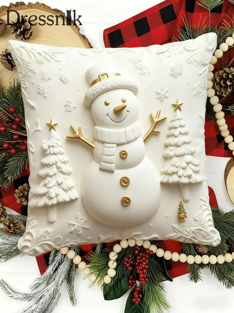 Retro Fröhliches Weihnachts schneemann Heim dekor Kissen Weiß / EINS