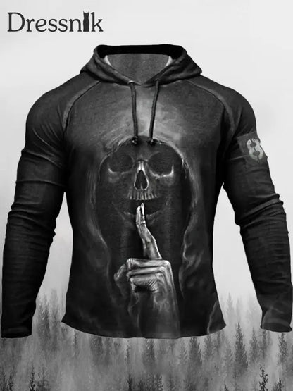 Retro Gothic Punk Skull Print Reiß Verschluss Lässig Lose Kordel Zug Hoodie C / S