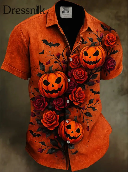 Retro Halloween Gothic Kunst Abstrakt Bedruckt Baumwolle Vintage Casual 100% Baumwolle Kurzarm Hemd A / S