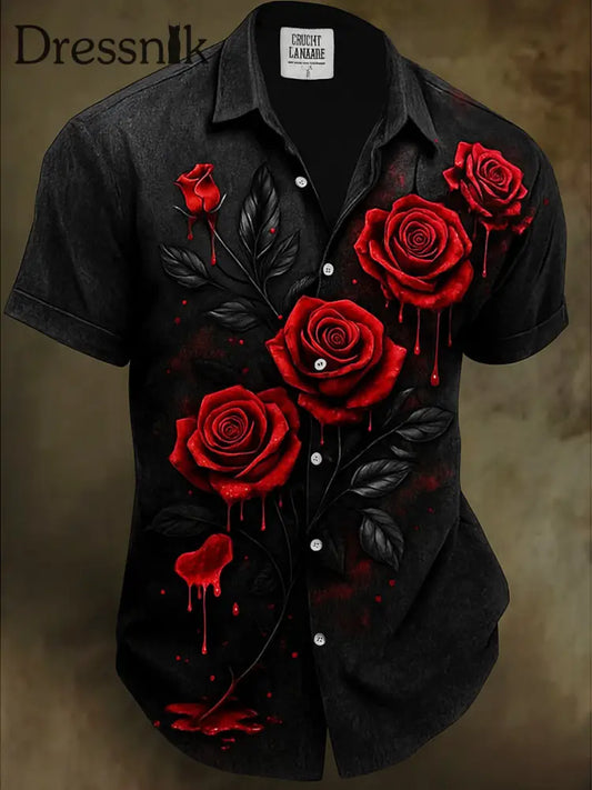 Retro Halloween Gothic Kunst Abstrakt Bedruckt Baumwolle Vintage Casual 100% Baumwolle Kurzarm Hemd A / S