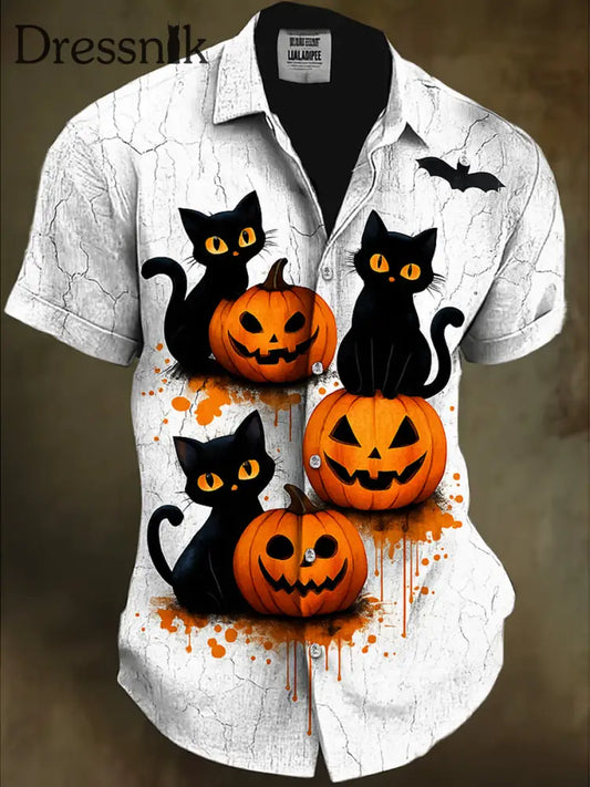 Retro Halloween Gothic Kunst Abstrakt Bedruckt Baumwolle Vintage Casual 100% Baumwolle Kurzarm Hemd A / S