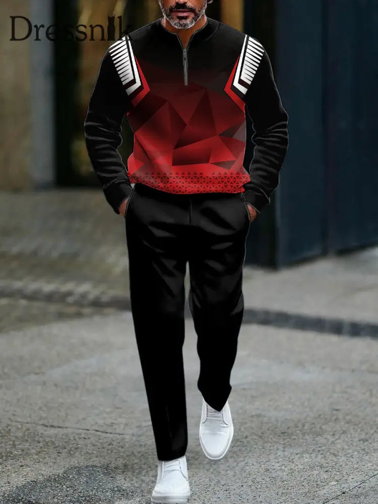 Retro inspiriertes geometrisches minimalist isches Business-Freizeit-Polo-Set für Herren mehrfarbig / S