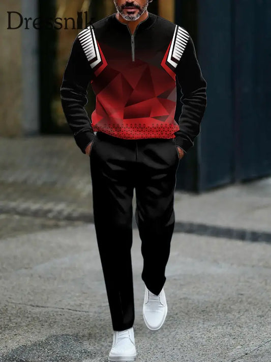 Retro inspiriertes geometrisches minimalist isches Business-Freizeit-Polo-Set für Herren mehrfarbig / S