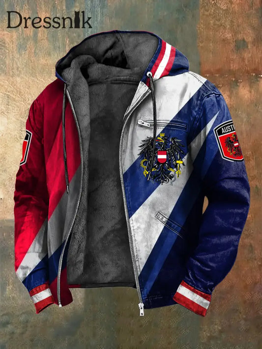 Retro Kapuzen jacke im österreich ischen Stil mit bunten geometrischen Fleece ausgekleidet mehrfarbig / S