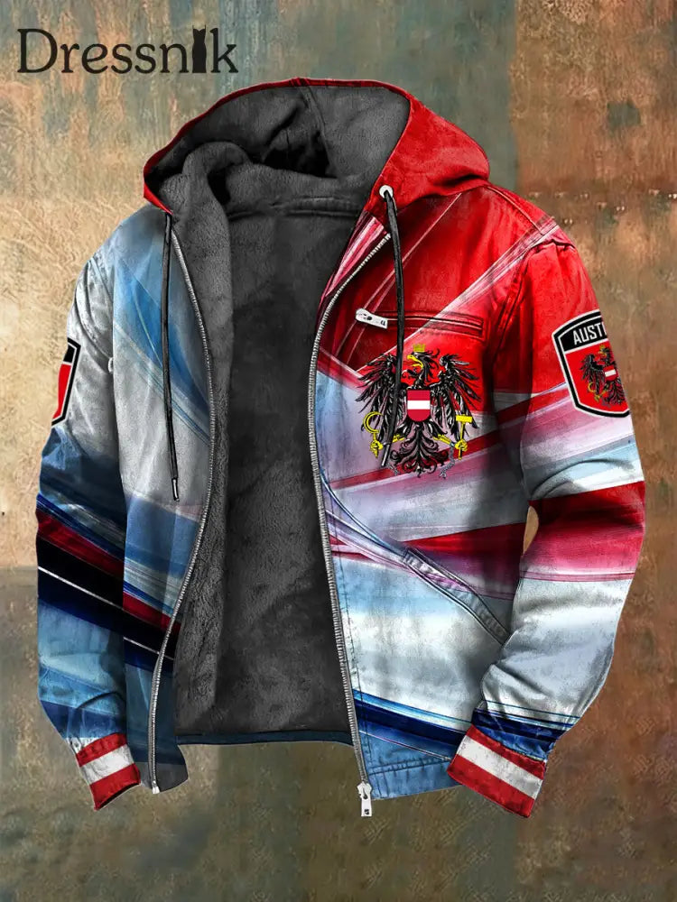 Retro-Kapuzen jacke im österreich ischen Stil mit Struktur und Fleece ausgekleidet mehrfarbig / S