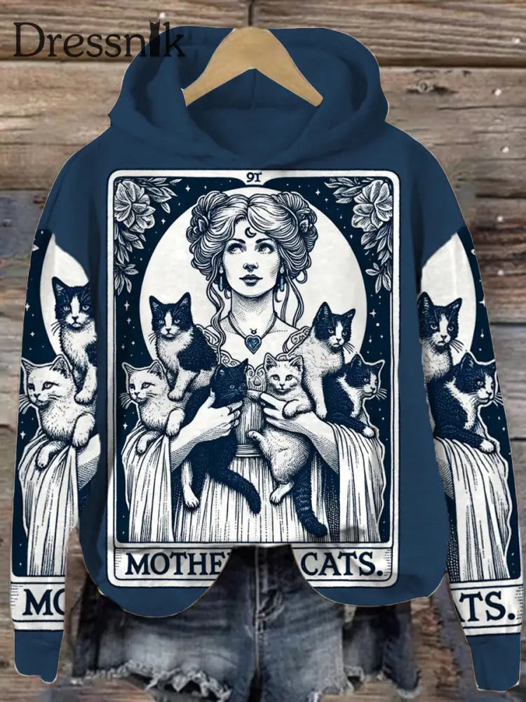 Retro Katze Kunstdruck Lässiges Langärmliges Kapuzen-Sweatshirt A / S