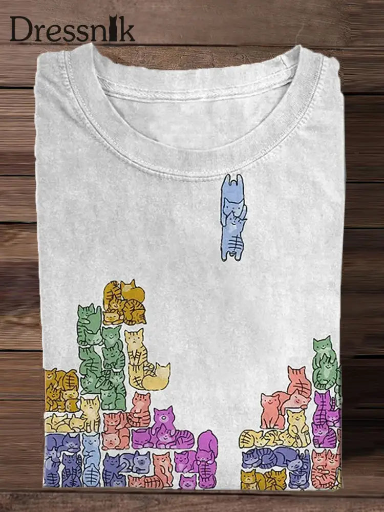 Retro Kitten Tetris Print Mode T-Shirt