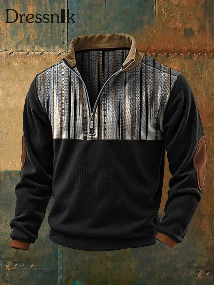 Retro Kunst bedrucktes Sweatshirt im westlichen Stil für Herren Schwarz / S