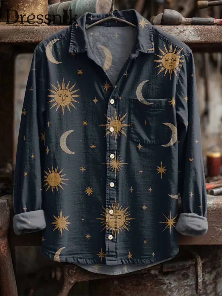 Retro-Langarm-Shirt mit Sonne und Mond druck als bild / S