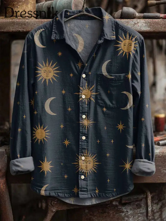 Retro-Langarm-Shirt mit Sonne und Mond druck als bild / S
