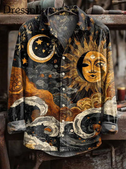 Retro-Langarm-Shirt mit Sonne und Mond druck als bild / S