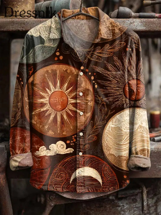 Retro-Langarm-Shirt mit Sonne und Mond druck als bild / S